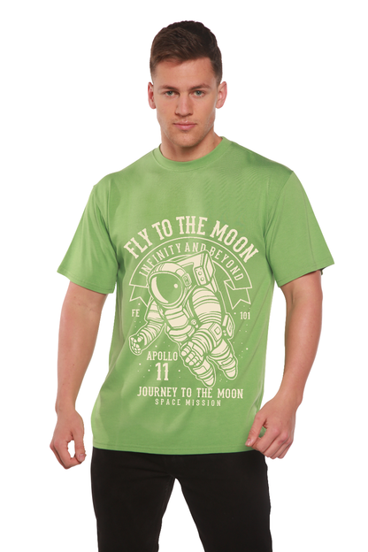 Fly To The Moon men's bamboo tee with astronaut graphic in green short sleeve on Tampa Home & Garden Store
