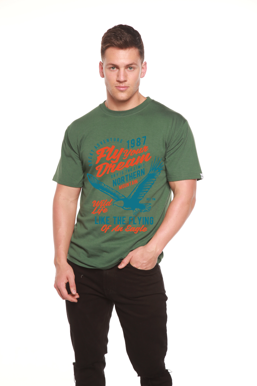 Men's T-shirt Fly Your Dream bamboo viscose/organic cotton with blue eagle print Spun Bamboo on Tampa Home & Garden Store