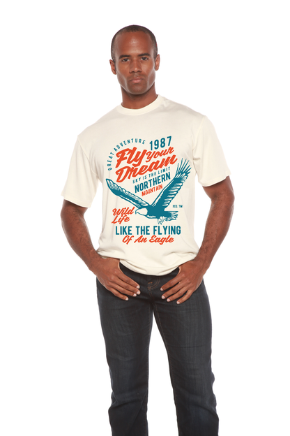 Men's Fly Your Dream T-shirt Spun Bamboo in cream bamboo viscose/organic cotton with eagle print on Tampa Home & Garden Store