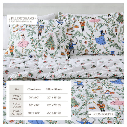 Reversible Christmas Comforter and Sham Set, Odette; white print twin/twin XL, 2 shams on Tampa Home & Garden Store