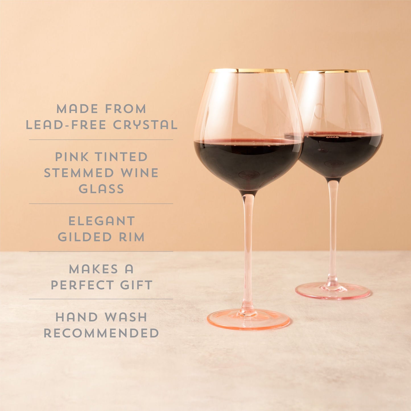 Rose Crystal Wine Glasses And Gold Rim Set