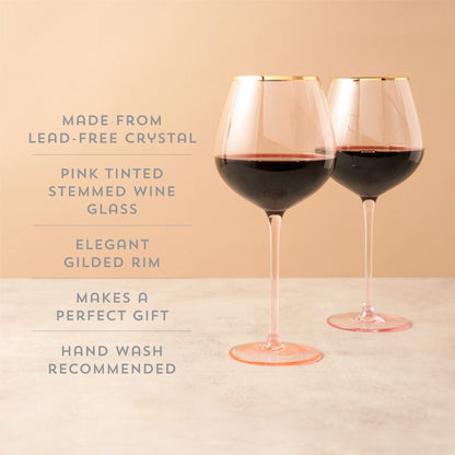 Rose Crystal Wine Glasses And Gold Rim Set
