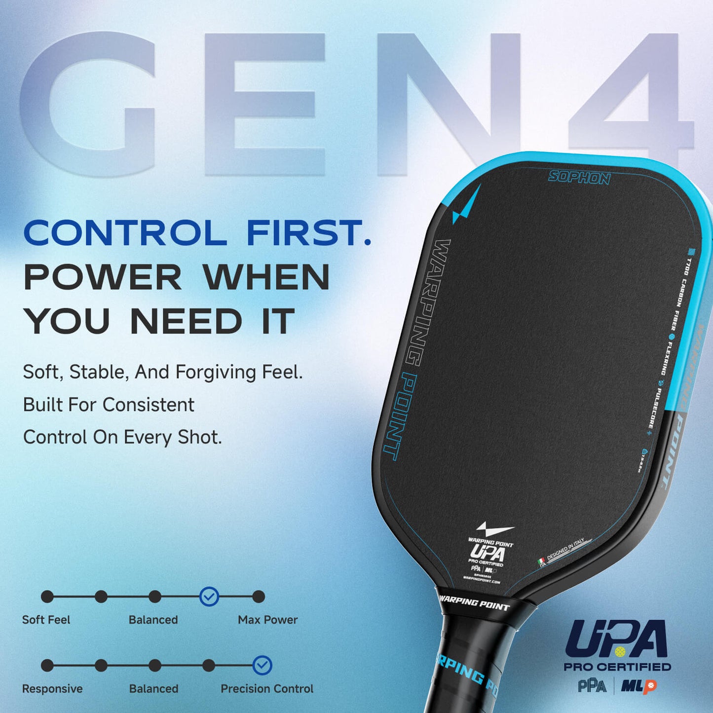 Sophon Pickleball Paddle 16mm by Warping Point, black face with turquoise edge and UPA logos on Tampa Home & Garden Store