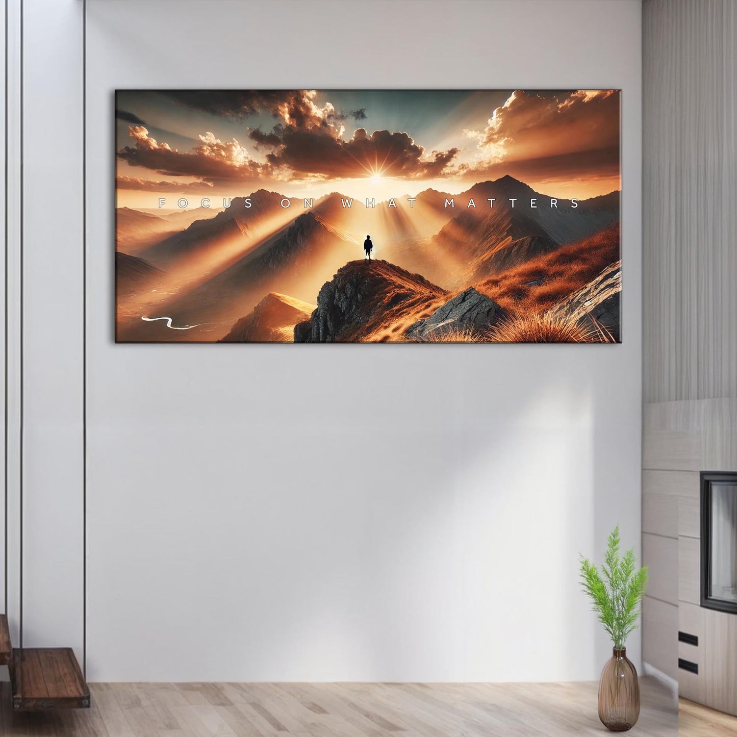Canvas wall art Focus Cool Wall Art by Tailored Canvases with sunrise mountains and climber on Tampa Home & Garden Store