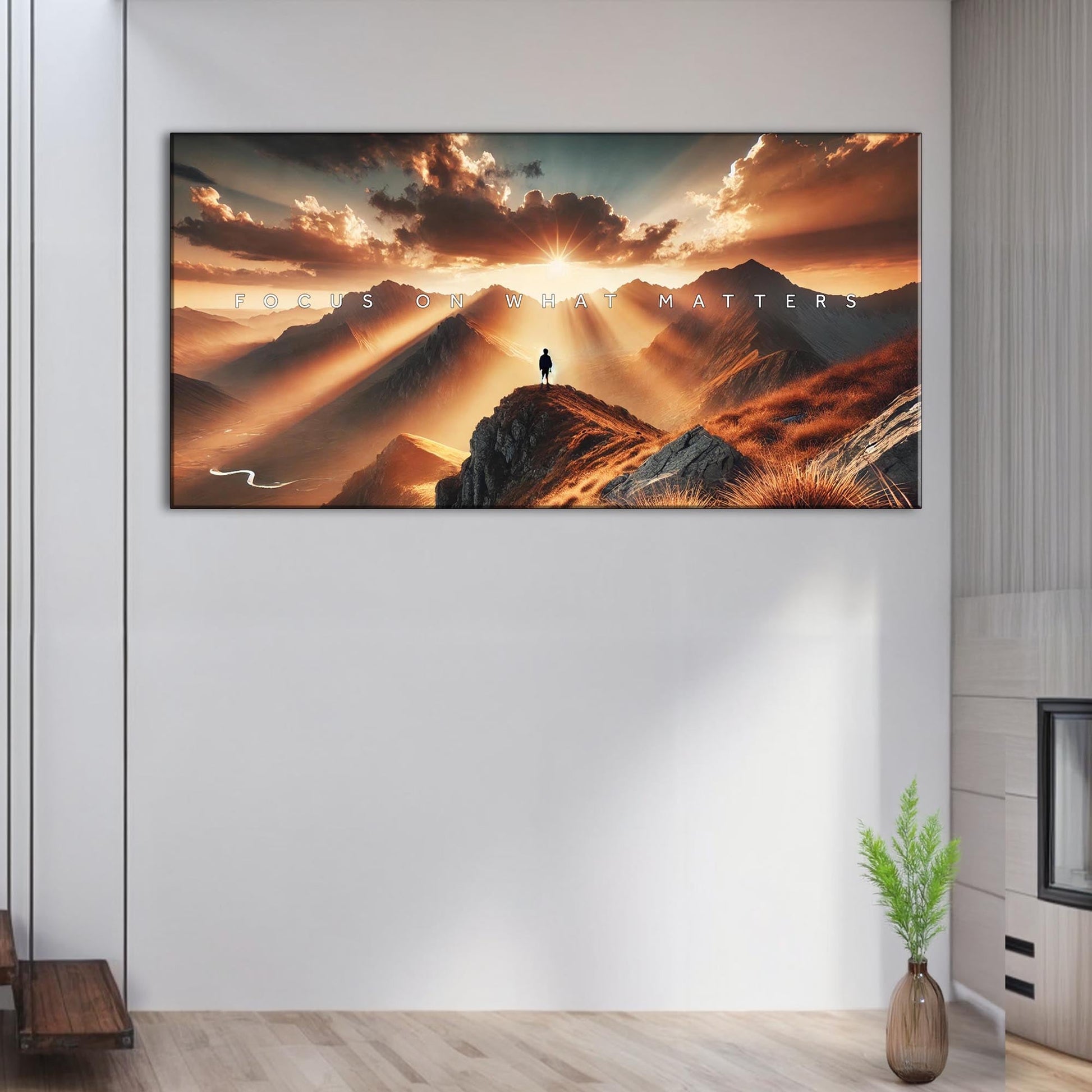 Canvas wall art Focus Cool Wall Art by Tailored Canvases with sunrise mountains and climber on Tampa Home & Garden Store