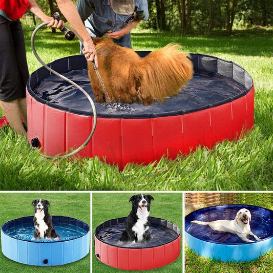 Stevvex foldable PVC dog pool red tub for large/medium dogs and cats, outdoor cooling bath on Tampa Home & Garden Store