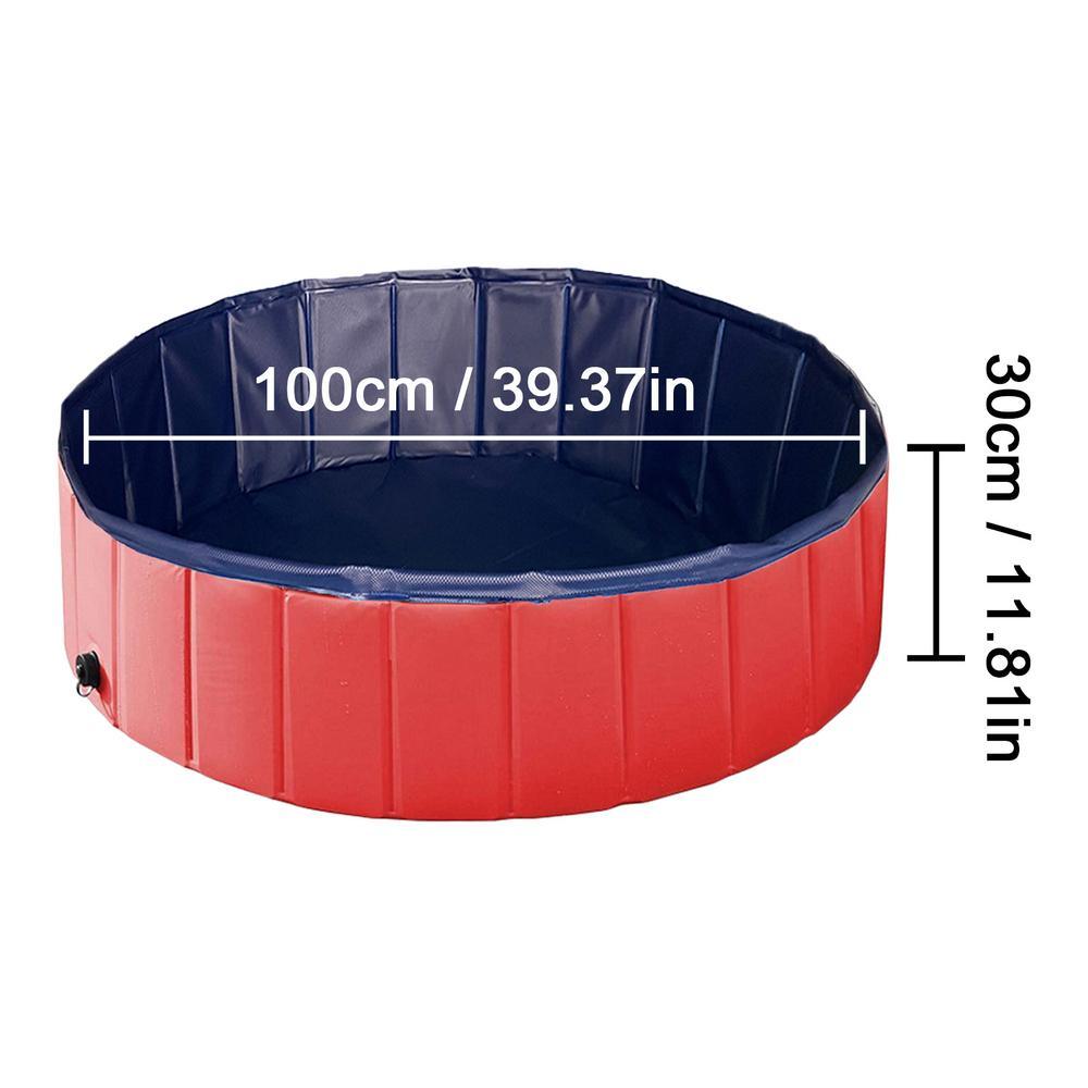 Foldable dog pool Stevvex, red exterior with blue interior, PVC, 100cm diameter, 30cm tall on Tampa Home & Garden Store