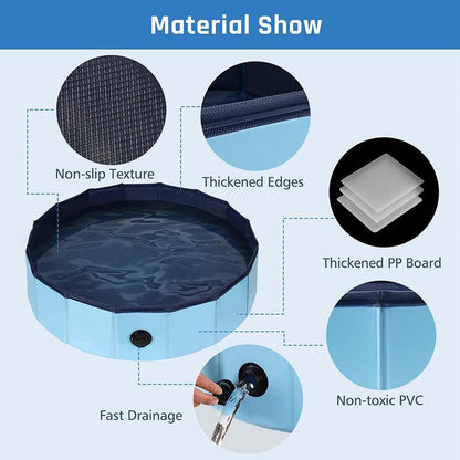 Foldable dog pool Stevvex blue PVC tub with thick edges, non-slip texture and fast drainage on Tampa Home & Garden Store