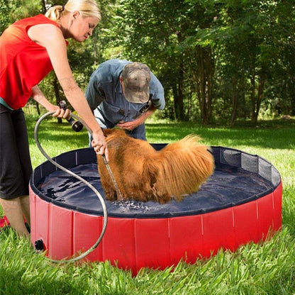 Foldable dog pool by Stevvex, red portable pet bathing tub on Tampa Home & Garden Store