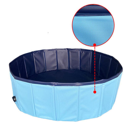 Foldable dog pool in light blue with navy interior, collapsible pet bathing tub by Stevvex on Tampa Home & Garden Store
