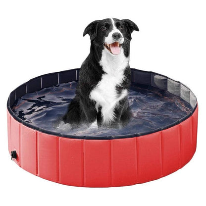 Stevvex foldable dog swimming pool, round red collapsible PVC outdoor bathing tub on Tampa Home & Garden Store