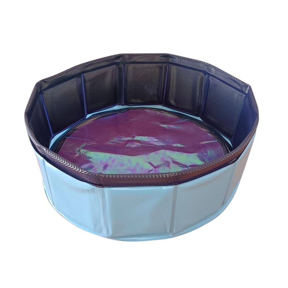Foldable Stevvex dog swimming pool, round blue PVC collapsible pet tub for dogs and cats on Tampa Home & Garden Store