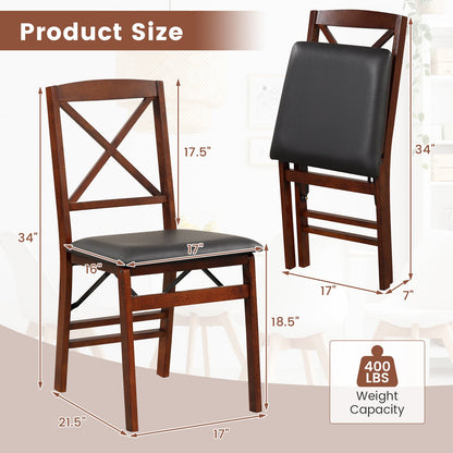 Set of 2 Folding Dining Chairs with 400 LBS Capacity-Brown - Tampa Home & Garden Store