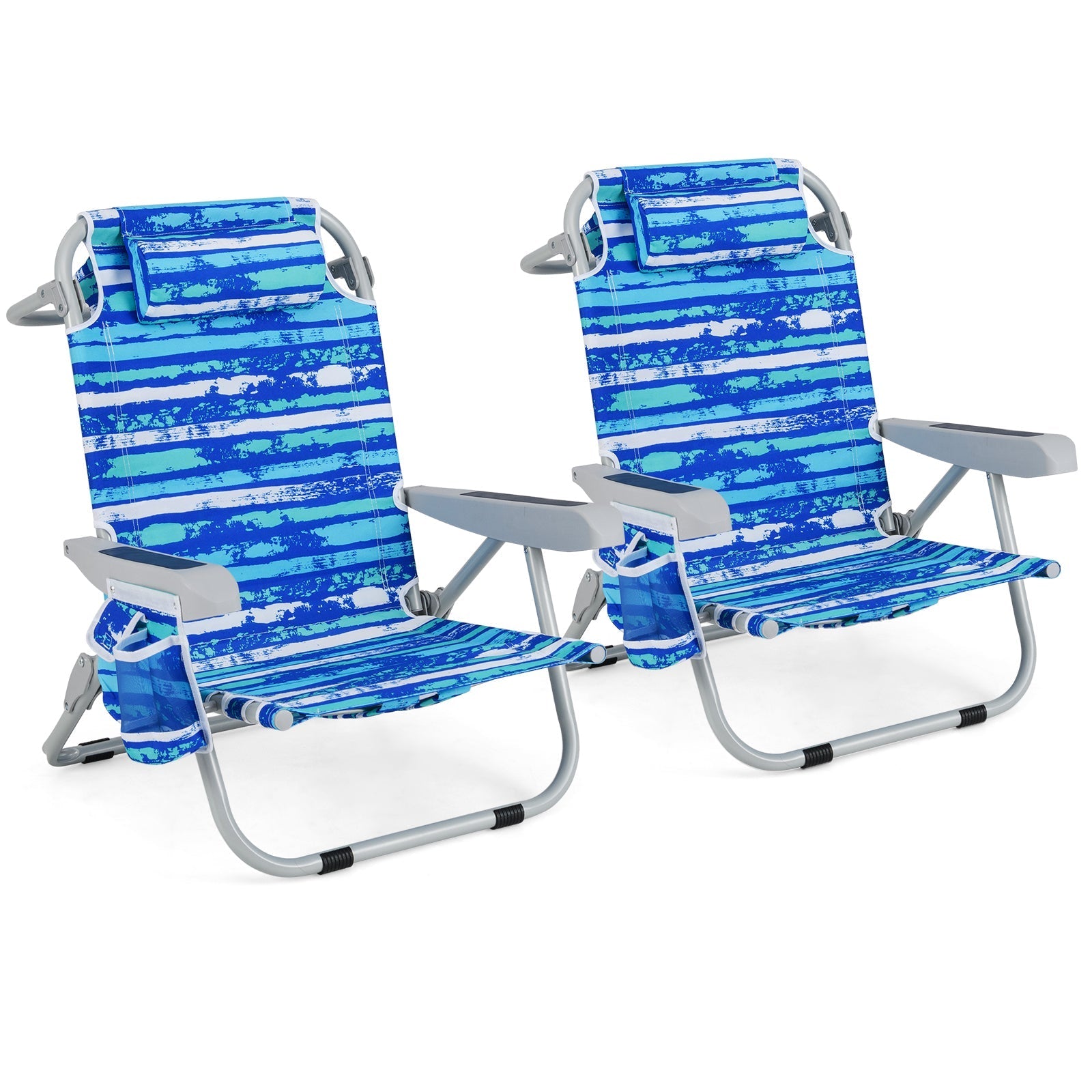 GemGear foldable backpack beach chair blue striped fabric with cup holder pair on Tampa Home & Garden Store