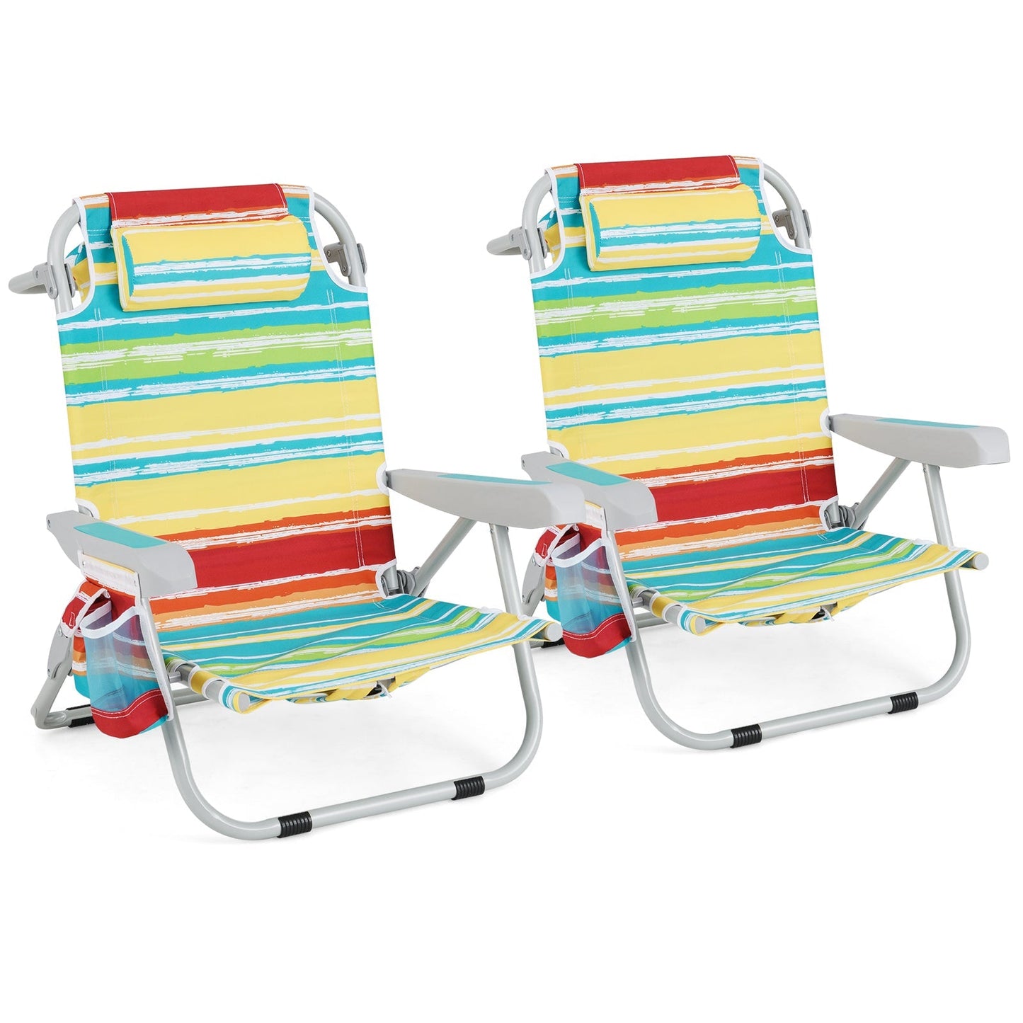 GemGear foldable backpack beach chairs with cup holder and storage pockets set of 2 striped on Tampa Home & Garden Store