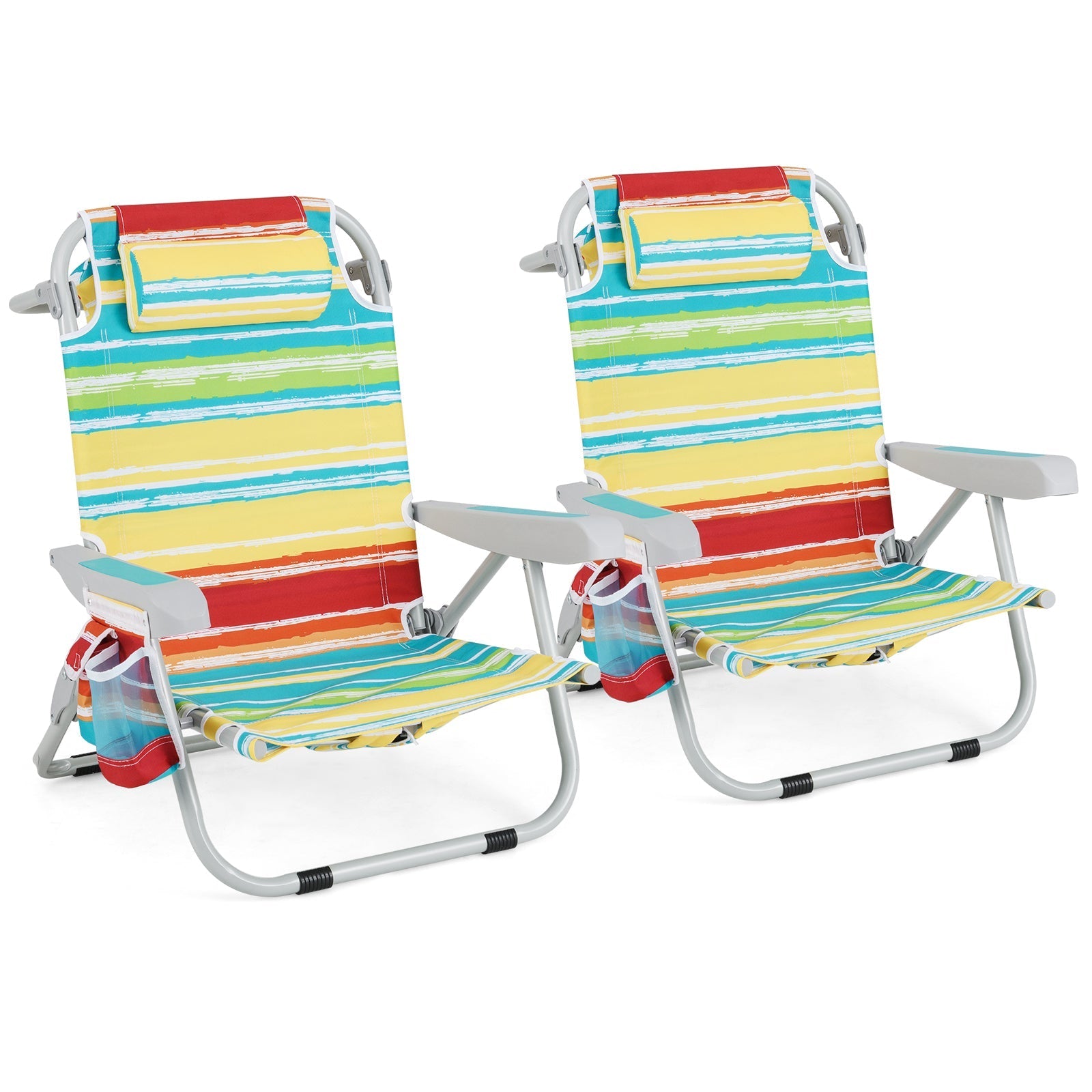 GemGear foldable backpack beach chairs with cup holder and storage pockets set of 2 striped on Tampa Home & Garden Store