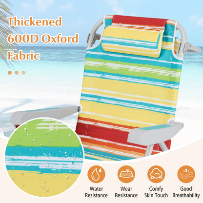 Foldable backpack beach chair with cup holder and pockets, striped 600D fabric, set of 2 on Tampa Home & Garden Store