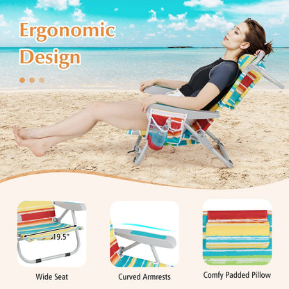 GemGear foldable backpack beach chair with cup holder and storage pockets on striped fabric on Tampa Home & Garden Store