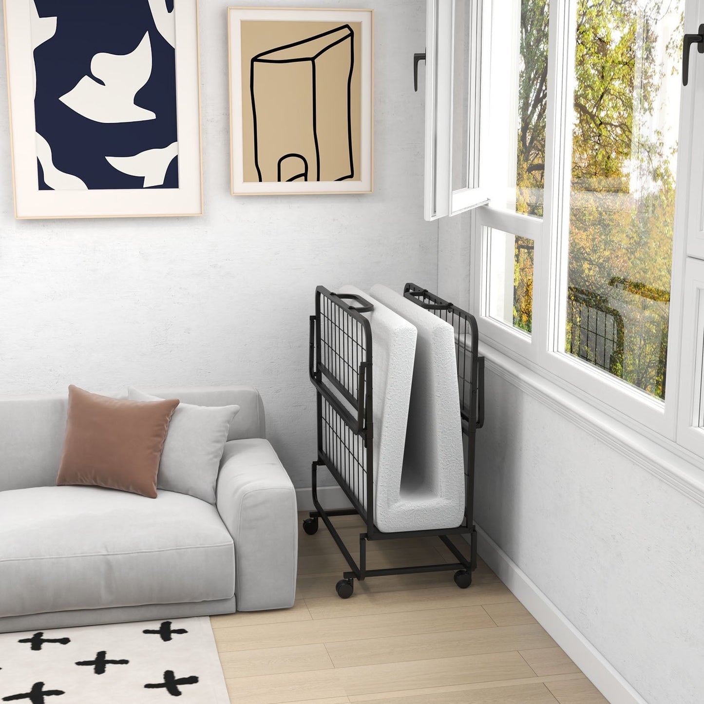 Cama Plegable de Metal Tamaño Twin con Colchón de Espuma Viscoelástica