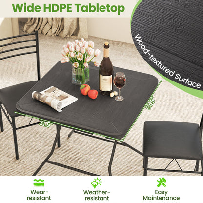 Mesa de comedor plegable de 2.6FT con tablero de HDPE con vetas de madera y almohadillas antideslizantes para los pies-Negro