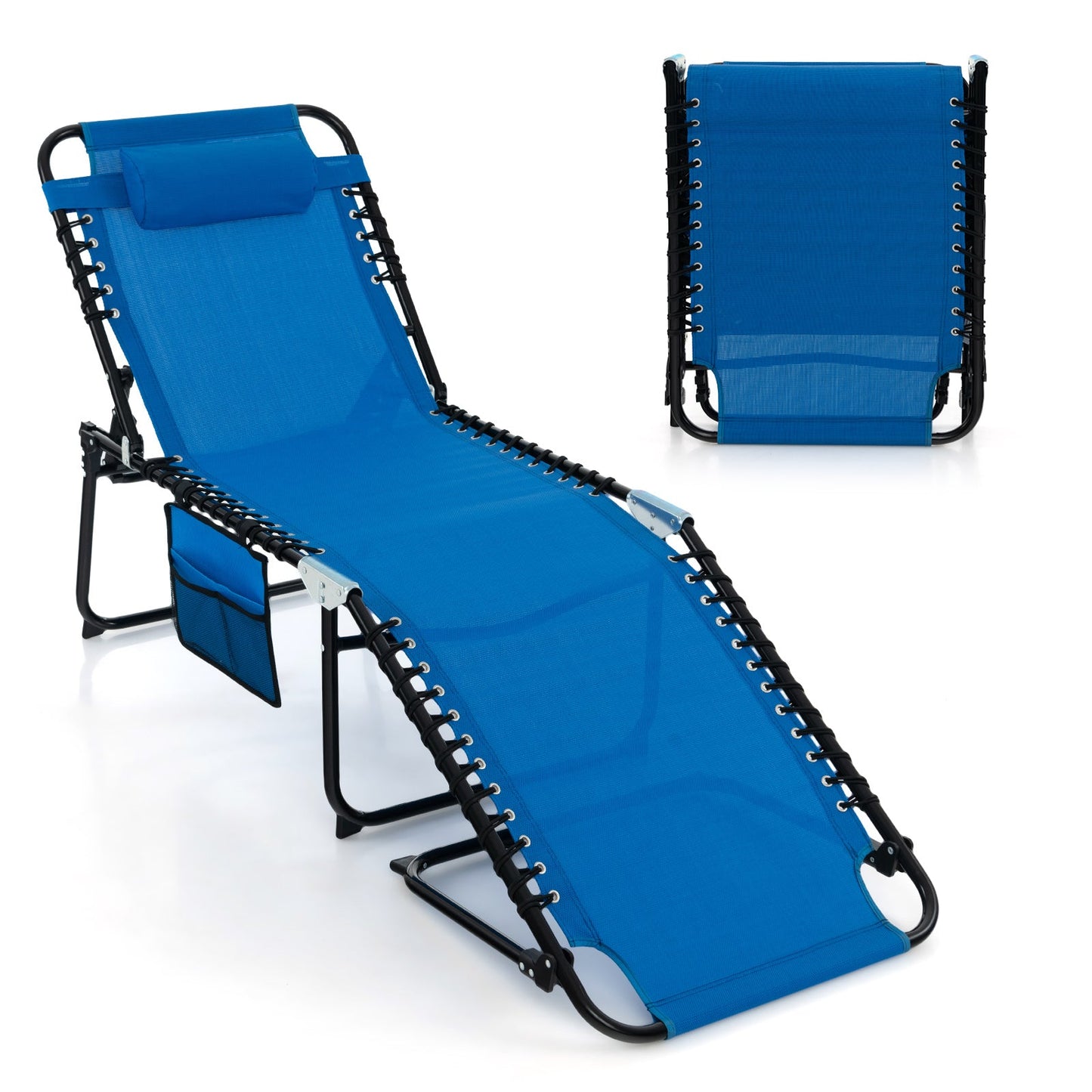 Tumbona reclinable plegable con respaldo y reposapiés ajustables - Beige