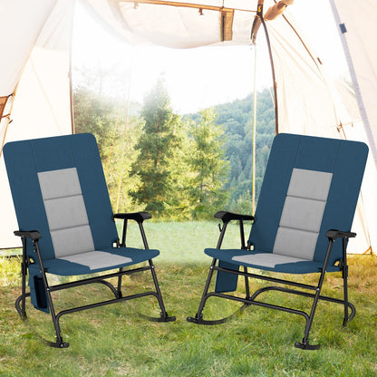 GemGear foldable rocking padded camping chairs with backrest and armrests, blue cushions, pair on Tampa Home & Garden Store