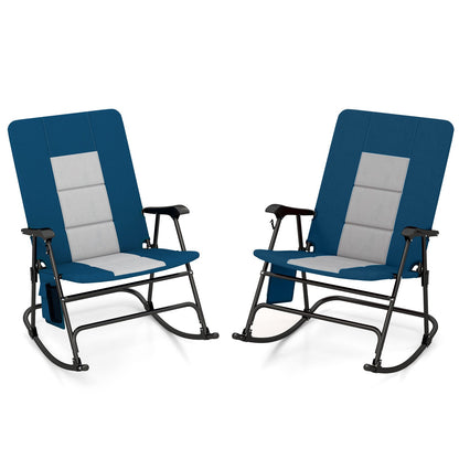 GemGear foldable rocking camping chair pair, blue padded backrest and grey seat panel, armrests on Tampa Home & Garden Store