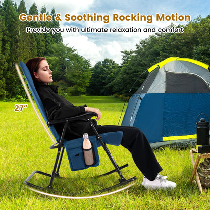 GemGear Foldable rocking padded camping chair with backrest and armrests, blue fabric on Tampa Home & Garden Store