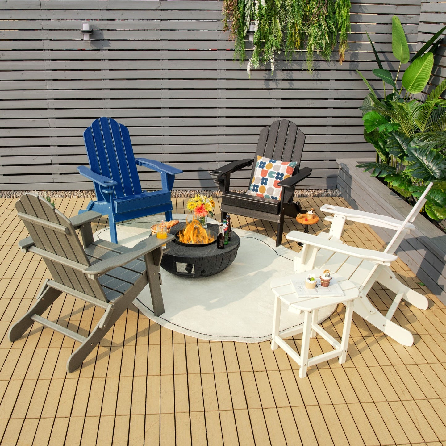 Silla de patio plegable resistente a la intemperie con portavasos incorporado - Azul marino