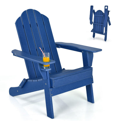 Silla de patio plegable resistente a la intemperie con portavasos incorporado - Azul marino