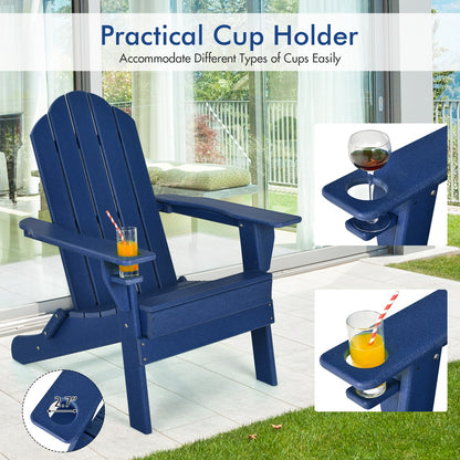 Silla de patio plegable resistente a la intemperie con portavasos incorporado - Azul marino