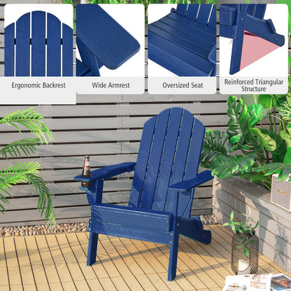 Silla de patio plegable resistente a la intemperie con portavasos incorporado - Azul marino
