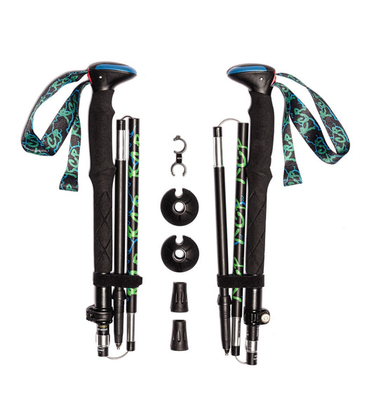 River Country Gear 100 Carbon Folding Ultralight Poles with black foam grips and teal straps on Tampa Home & Garden Store