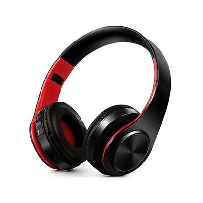 Stevvex folding Bluetooth over-ear headphones in black and red with cushioned ear cups on Tampa Home & Garden Store