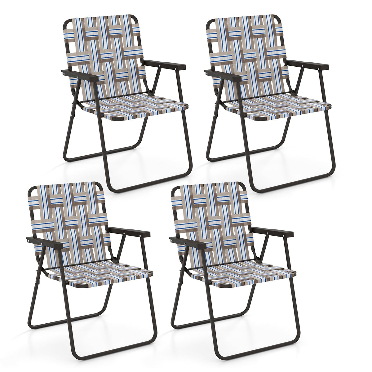 GemGear 4-piece folding beach chair set with tan blue gray striped webbing on Tampa Home & Garden Store