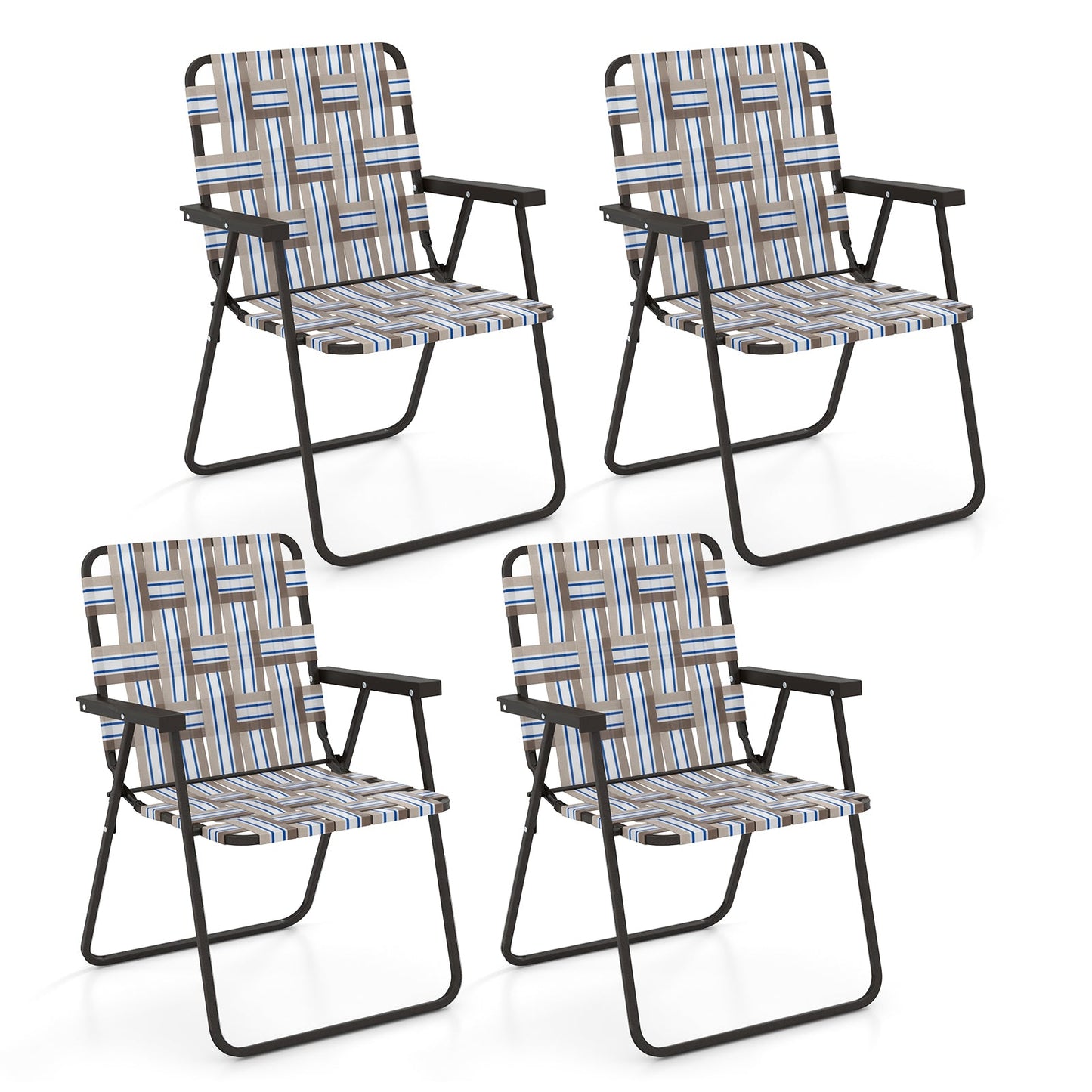 4 Pieces Folding Beach Chair Camping Lawn Webbing Chair-Blue