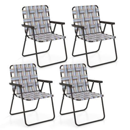 4 Pieces Folding Beach Chair Camping Lawn Webbing Chair-Blue
