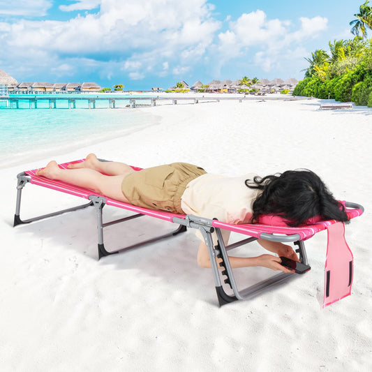 Folding Beach Lounge Chair with Pillow for Outdoor-Pink and White - Tampa Home & Garden Store