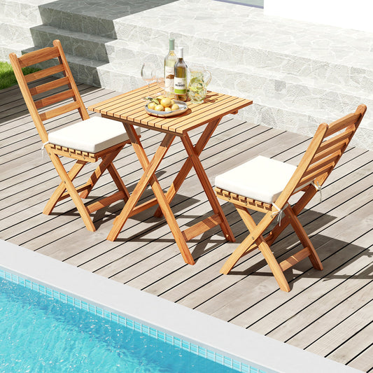 Folding Chair Table Set with Soft Seat Cushions and Table-White - Tampa Home & Garden Store