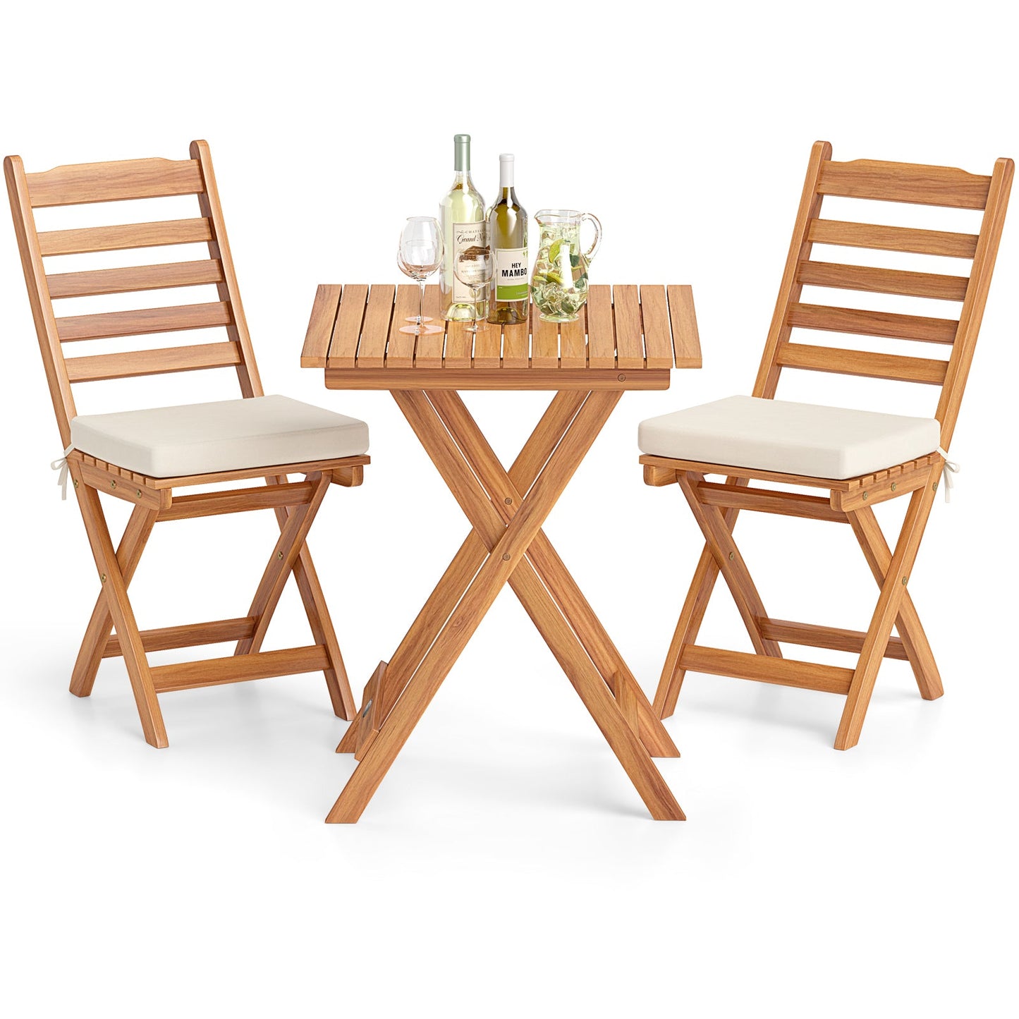 Juego de mesa y sillas plegables con cojines de asiento suaves y mesa - Blanco