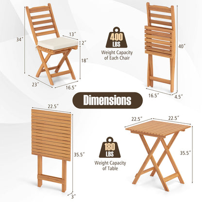 Juego de mesa y sillas plegables con cojines de asiento suaves y mesa - Blanco