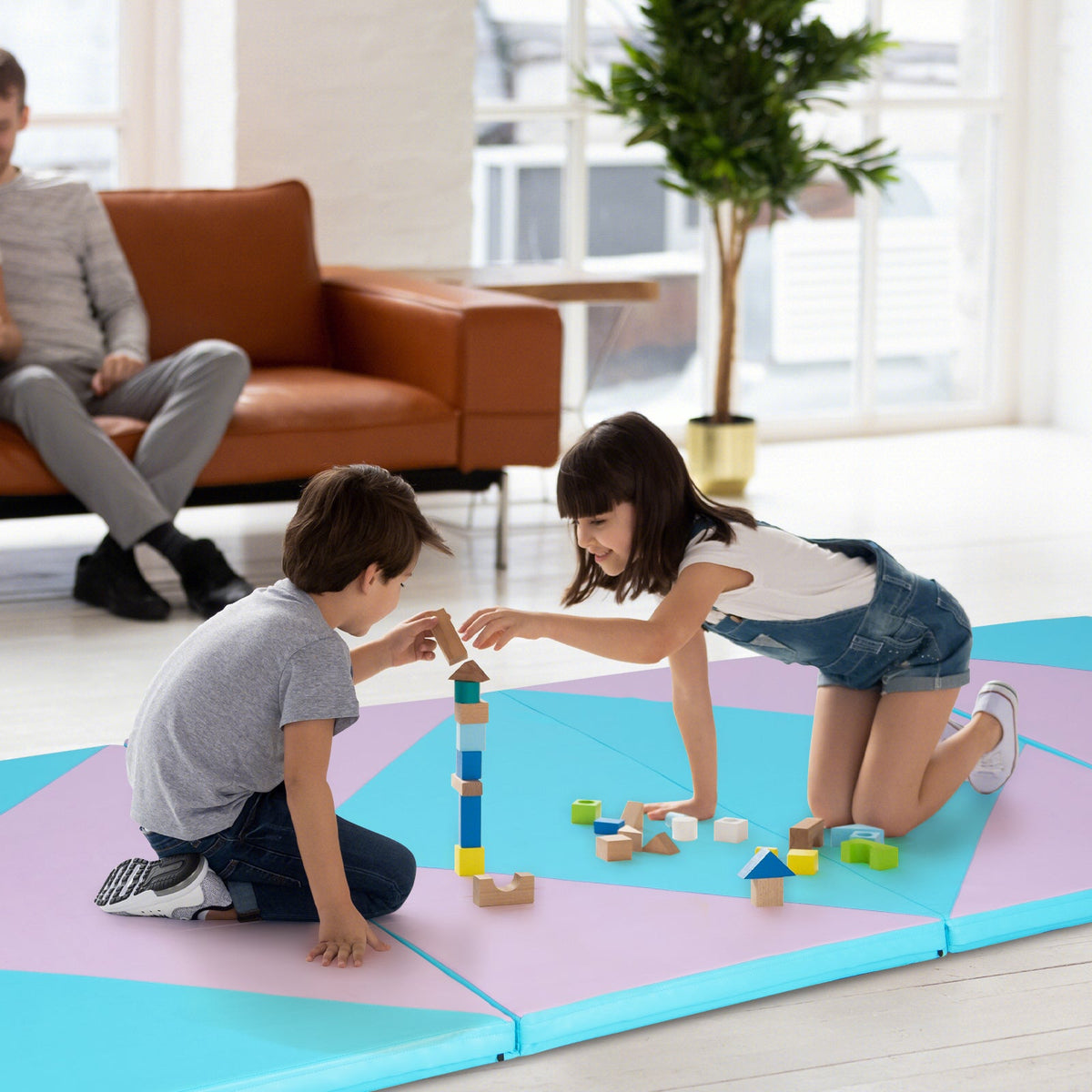DirectDeals 4-Panel PU Leather Folding Gym Mat with Hook & Loop Fasteners, colorful play mat on Tampa Home & Garden Store