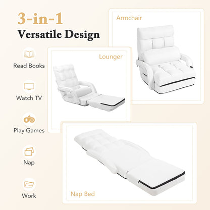 Folding Lazy Floor Chair Sofa with Armrests and Pillow