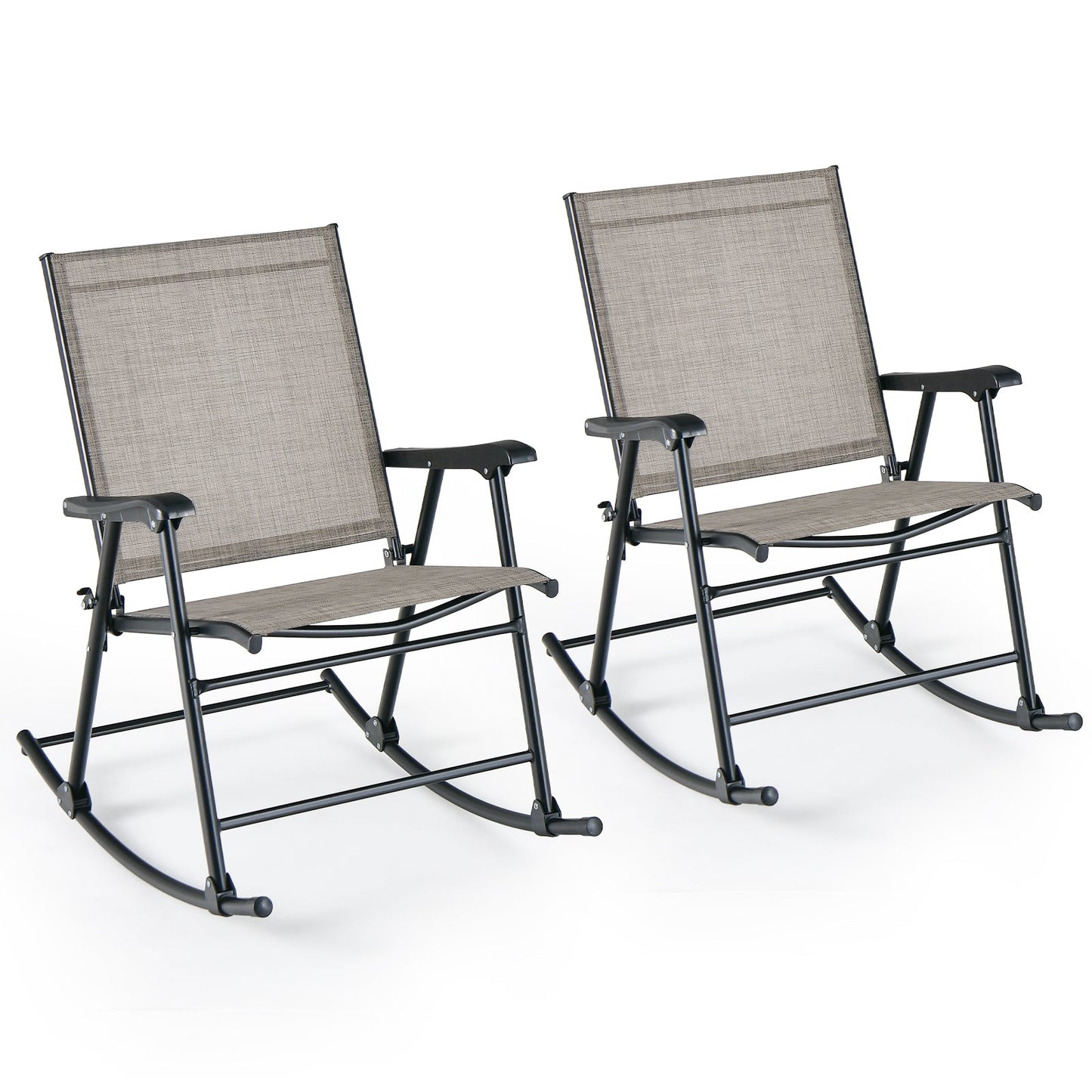 Folding Rocking Chair with Breathable Seat Fabric Set of 2-Brown