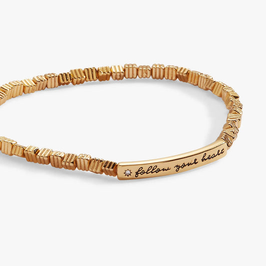 Follow Your Heart Stretch Bracelet rose gold-tone with ribbed beads and engraved plate on Tampa Home & Garden Store