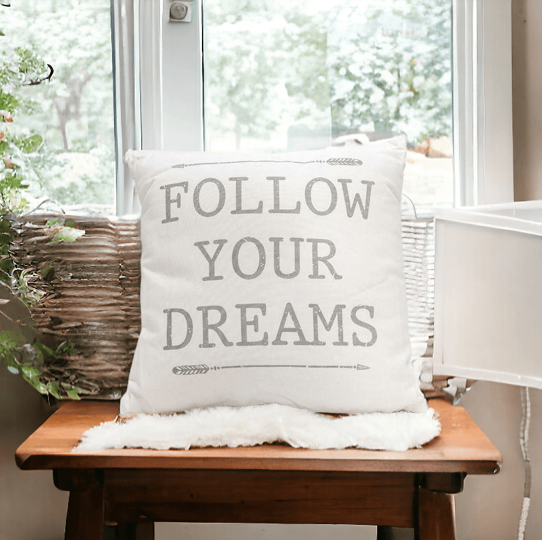 Follow Your Dreams Pillow With Arrow Silhouettes