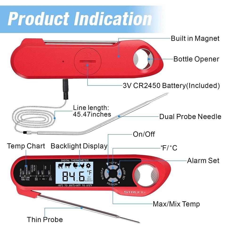 Stevvex digital meat thermometer dual-probe red waterproof cooking tool with alarm on Tampa Home & Garden Store