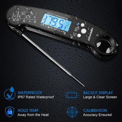 Digital food thermometer by Stevvex waterproof for kitchen BBQ with backlit display and probe on Tampa Home & Garden Store