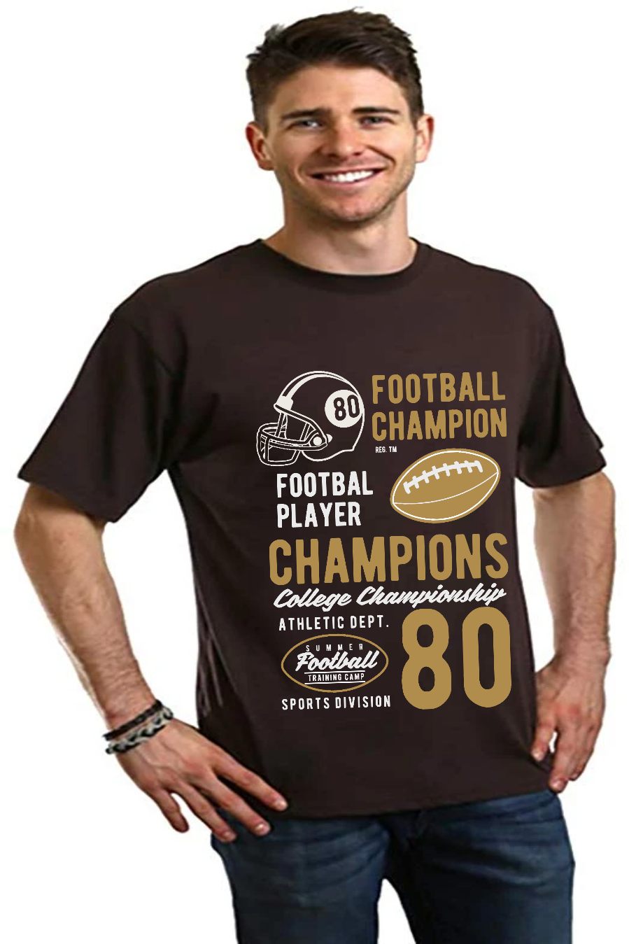Football Champions men's bamboo tee in brown with football graphic by Spun Bamboo on Tampa Home & Garden Store