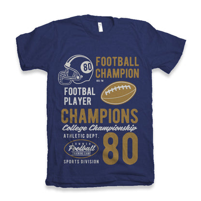 Football Champions men's navy blue short sleeve graphic T-shirt Spun Bamboo brand on Tampa Home & Garden Store